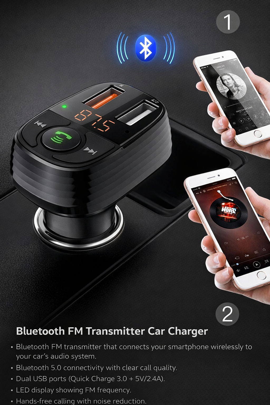 TRANSMISOR FM BLUETOOTH PARA AUTO